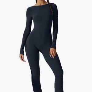 Blue Qinsen Flare Jumpsuit